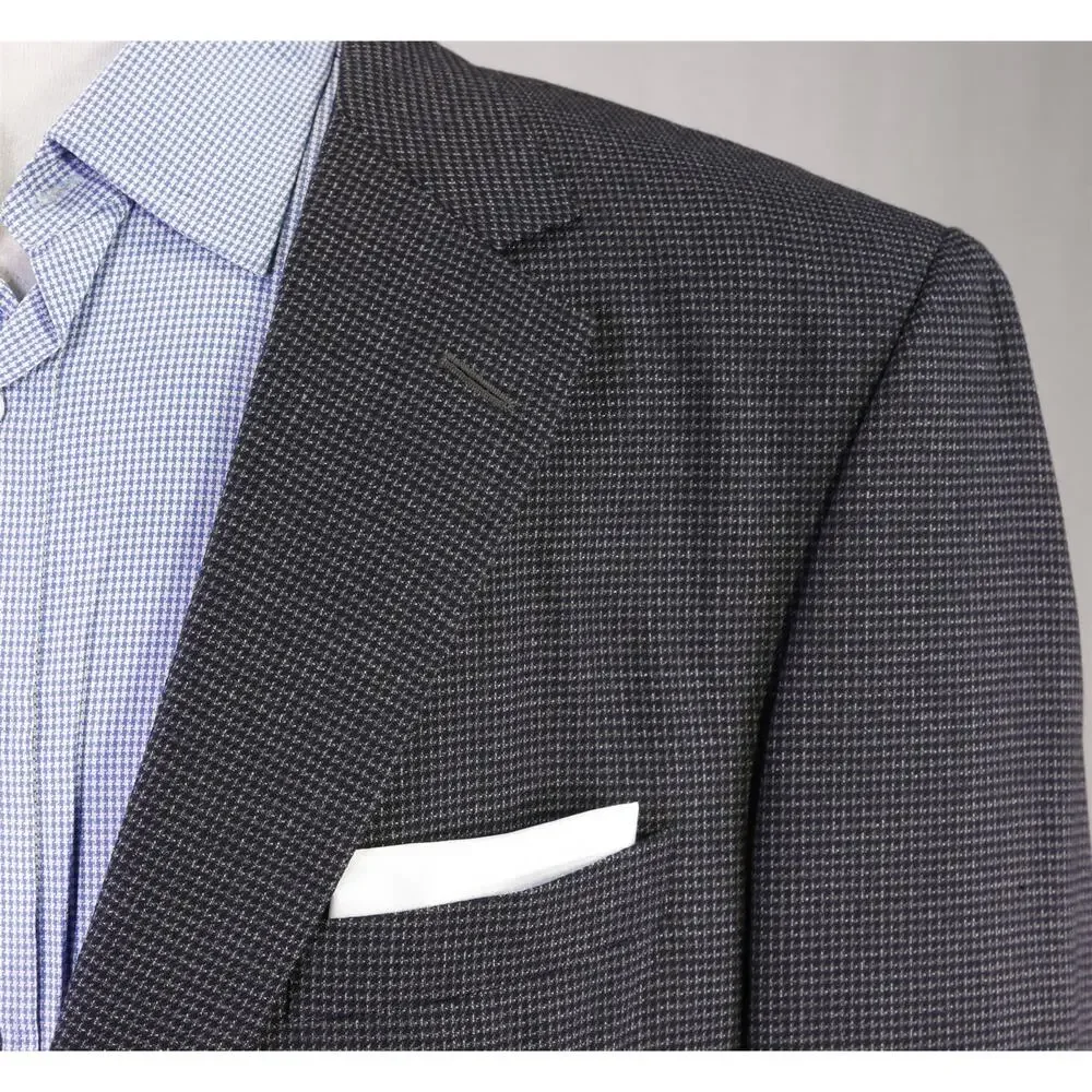 Samuelsohn Gray Black Knit Woven Italian Wool 2-Btn Sportcoat Blazer 48L